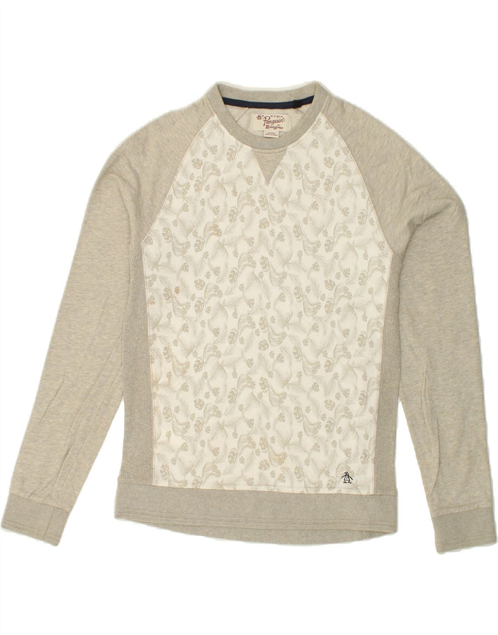 PENGUIN Womens Sweatshirt Jumper UK 14 Medium Grey Floral Cotton Vintage Penguin and Second-Hand Penguin from Messina Hembry 