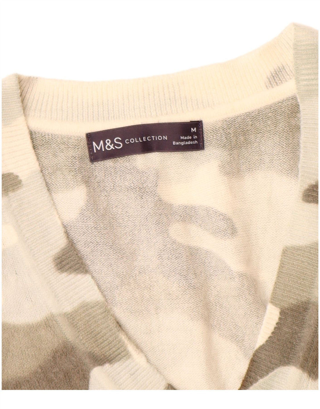 Maglione maglione con scollo a V da donna Marks & Spencer UK 14 Camouflage beige medio