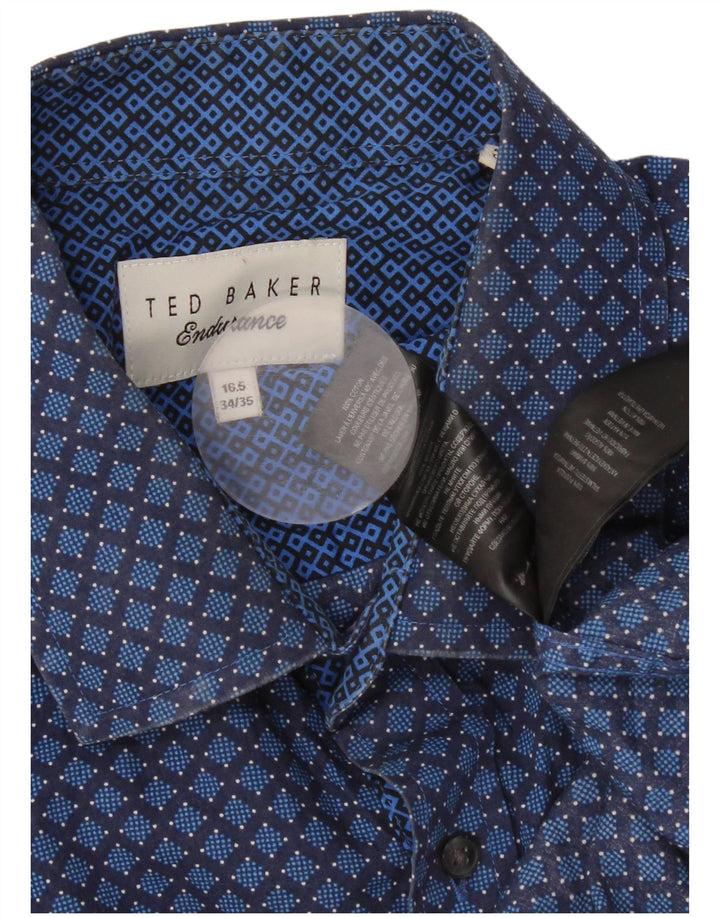 Camicia da uomo Ted Baker taglia 16 1/2 grande cotone geometrico blu