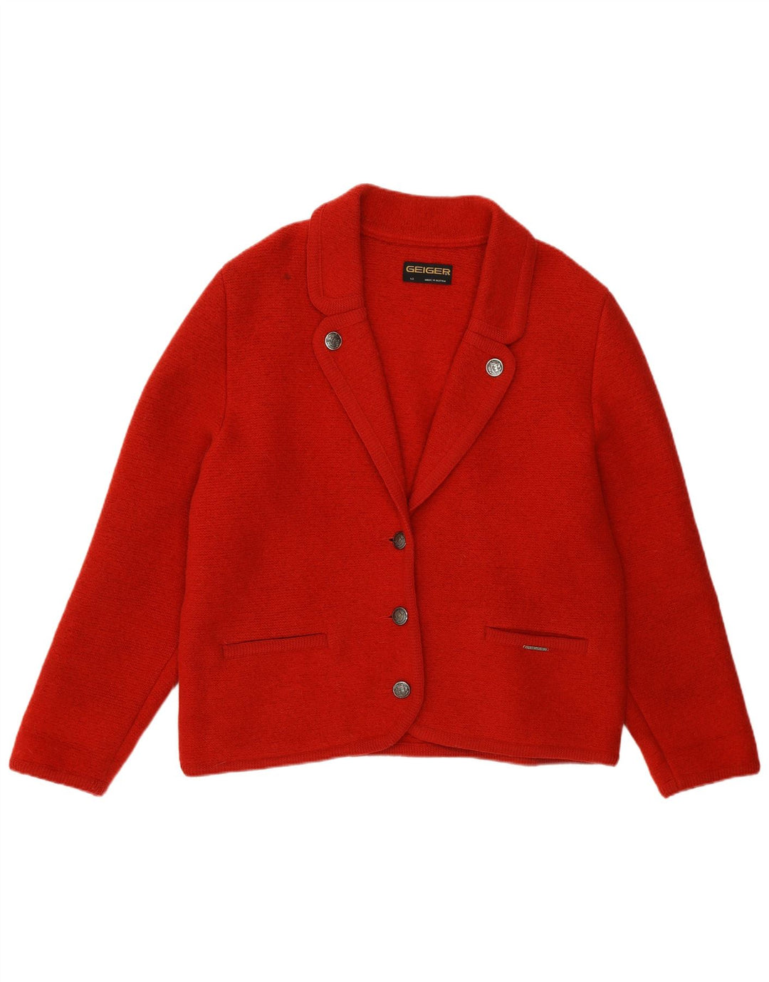 Giacca blazer a 3 bottoni da donna Geiger EU 42 Large Red New Wool