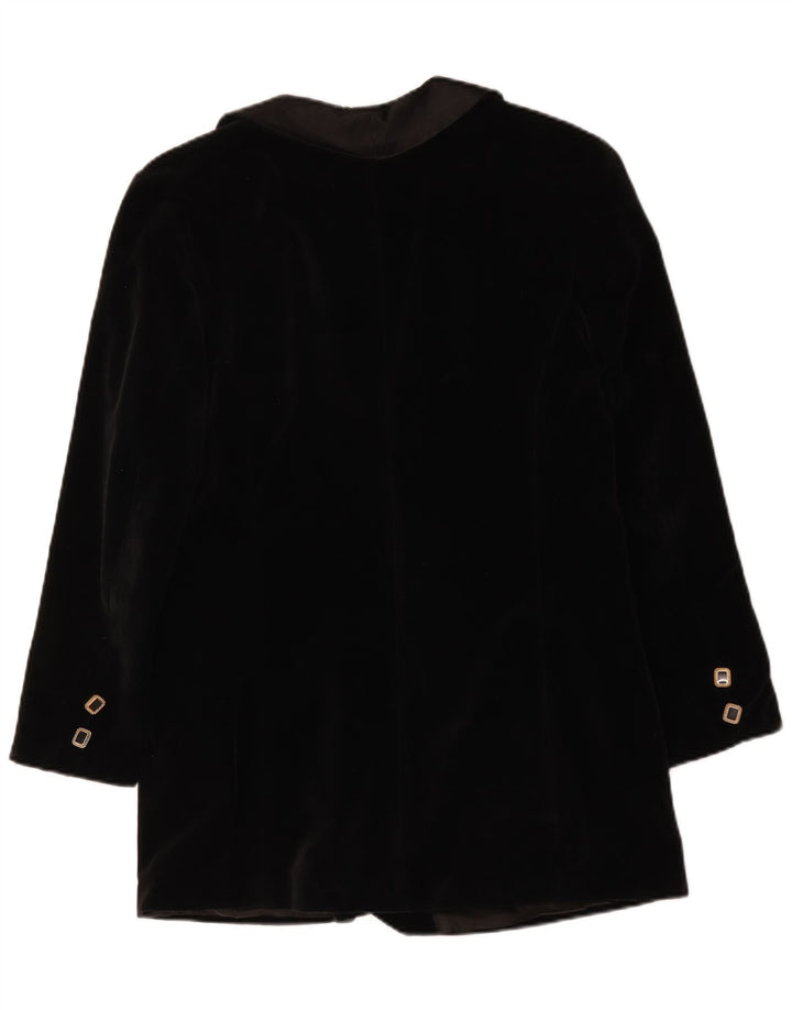 Giacca blazer in velluto doppio petto vintage da donna UK 14 media nera