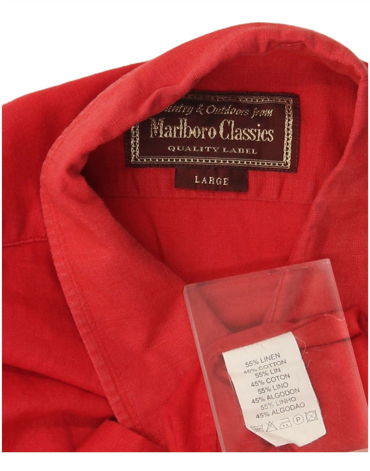 MARLBORO CLASSICS Camicia da uomo grande in lino rosso