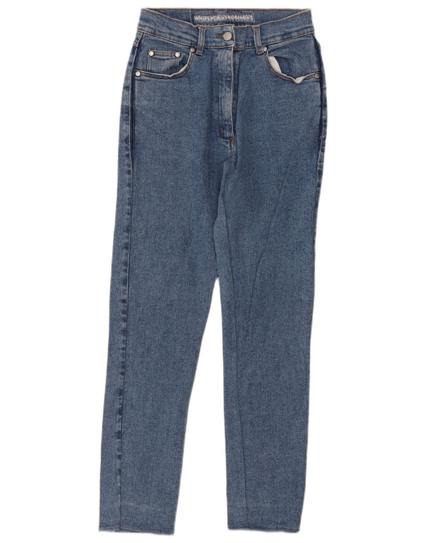 Jeans affusolati a vita alta da donna vintage IT 44 medio W27 L29 cotone blu