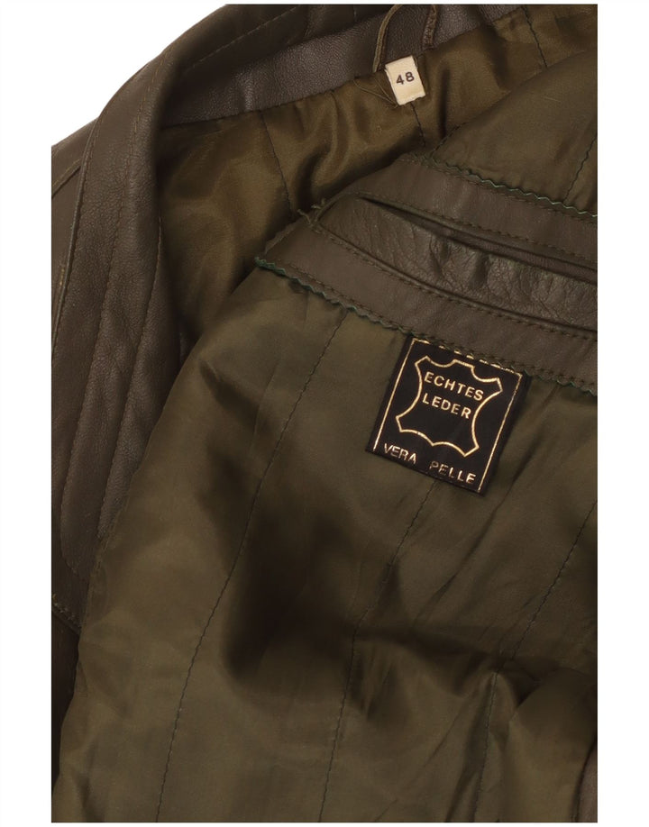 VINTAGE Mens Leather Jacket IT 48 Medium Green Leather