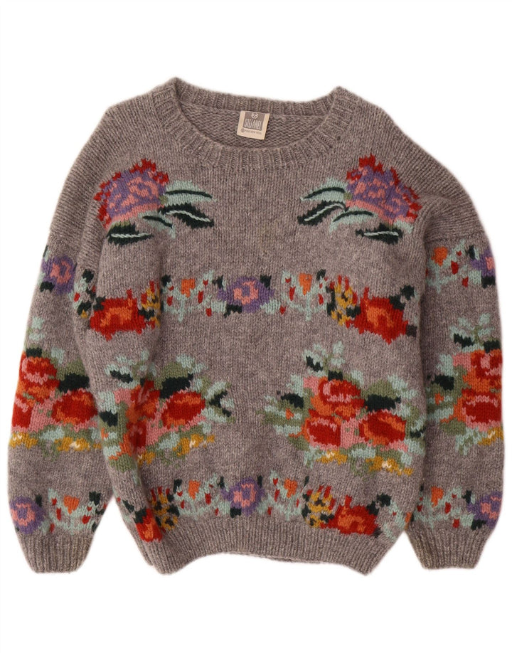 Maglione maglione con scollo a barca da donna STEFANEL UK 14 Grigio medio floreale