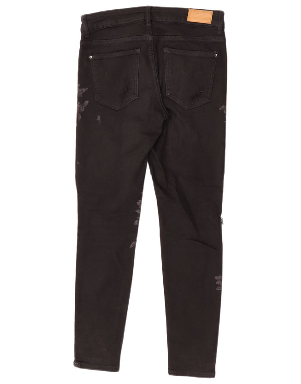 Jeans skinny invecchiati con grafica Zara da donna EU 36 XS W26 L26 Nero floreale