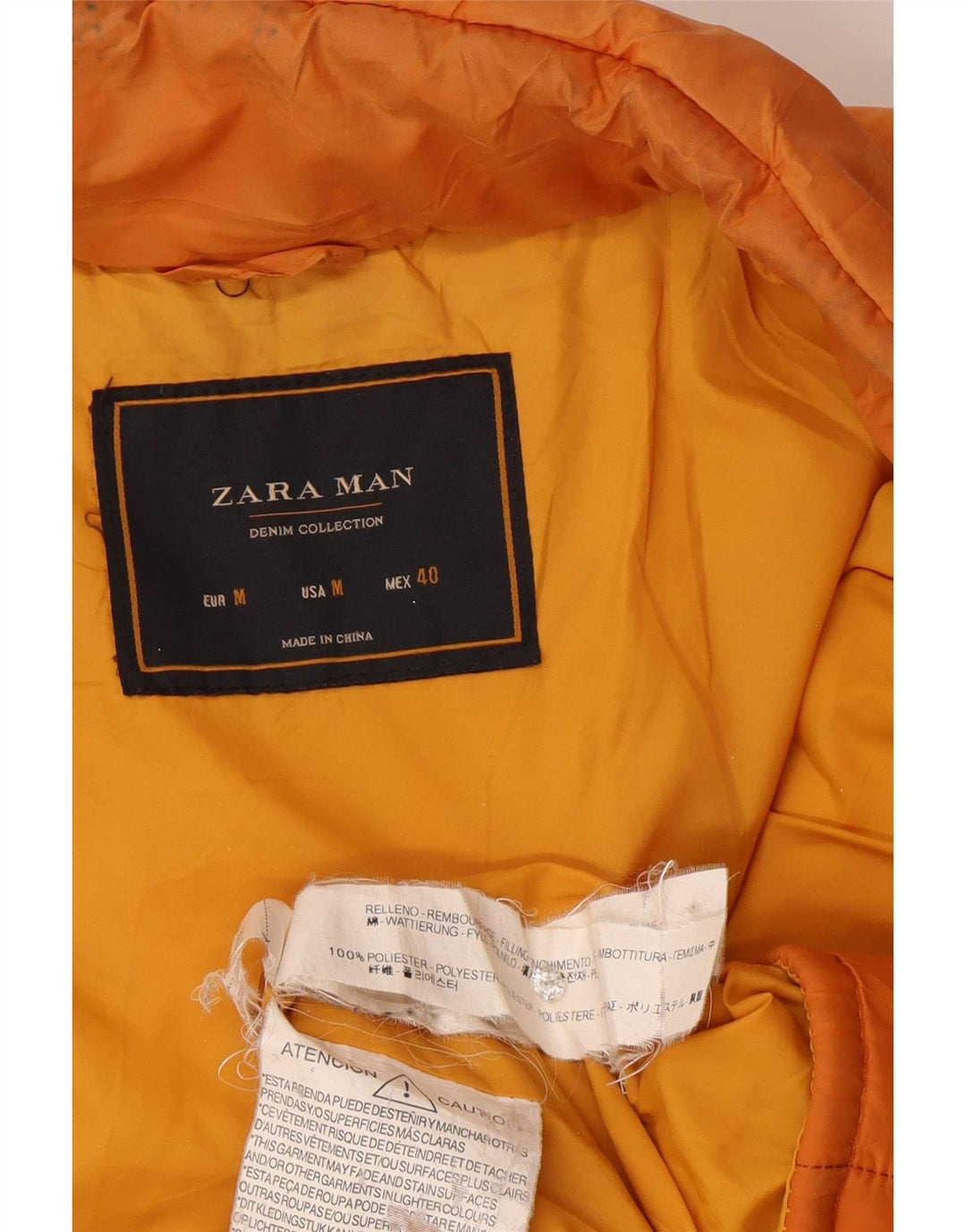 Giacca imbottita da uomo Zara UK 38 Poliestere color block arancione medio