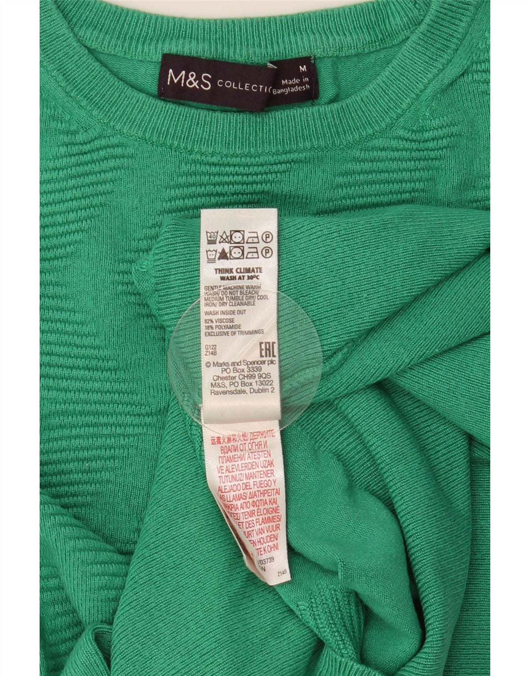 Maglione maglione girocollo corto da donna Marks & Spencer UK 14 verde medio
