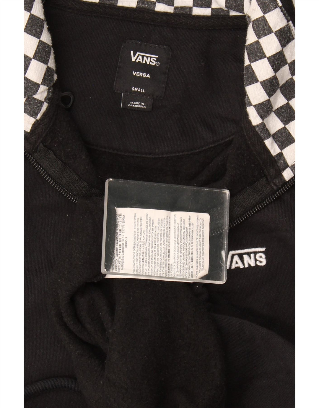 Felpa Vans da uomo con zip e collo, maglione, piccolo, in cotone geometrico nero