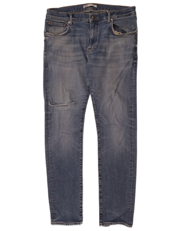 Jeans slim invecchiati da uomo Zara EU 46 XL W36 L33 Blu