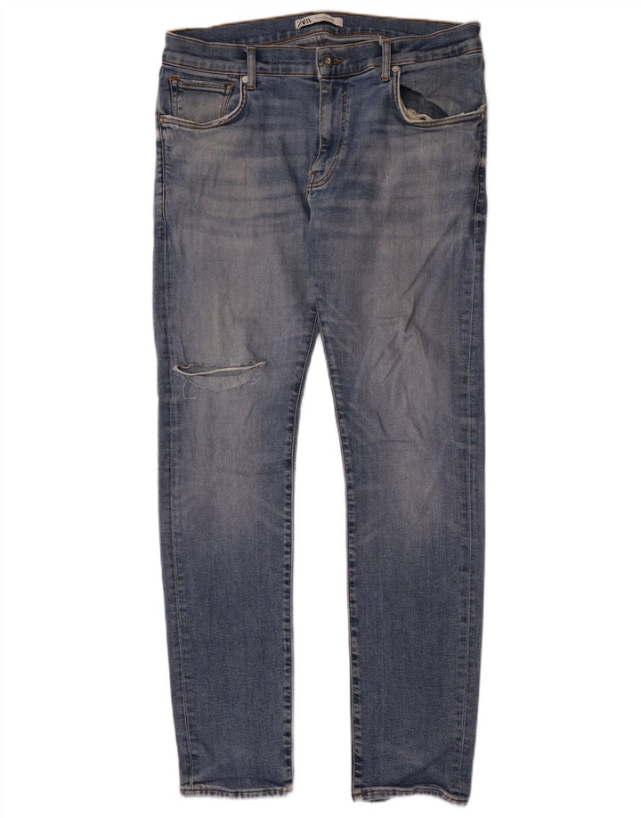 Jeans slim invecchiati da uomo Zara EU 46 XL W36 L33 Blu
