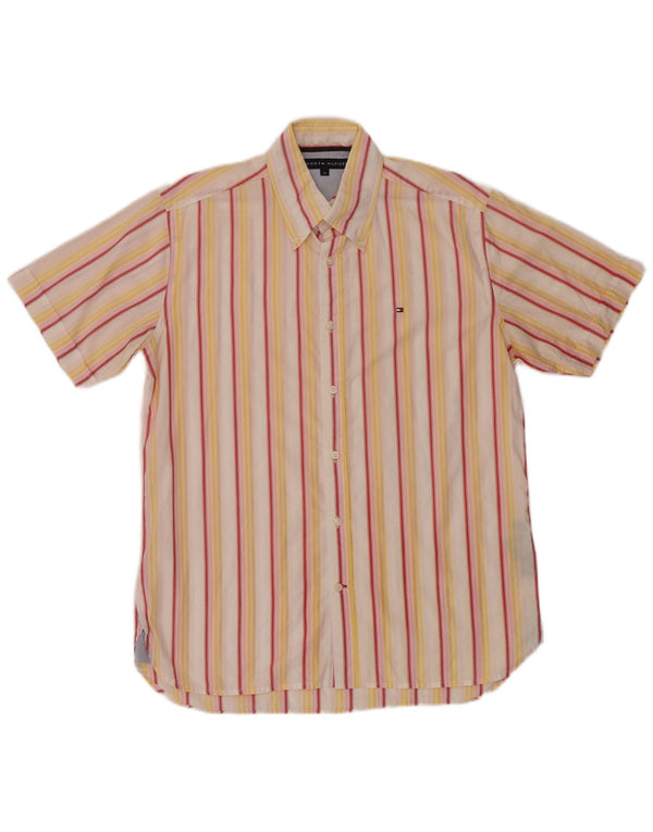 Camicia a maniche corte da uomo Tommy Hilfiger in cotone a righe gialle medie