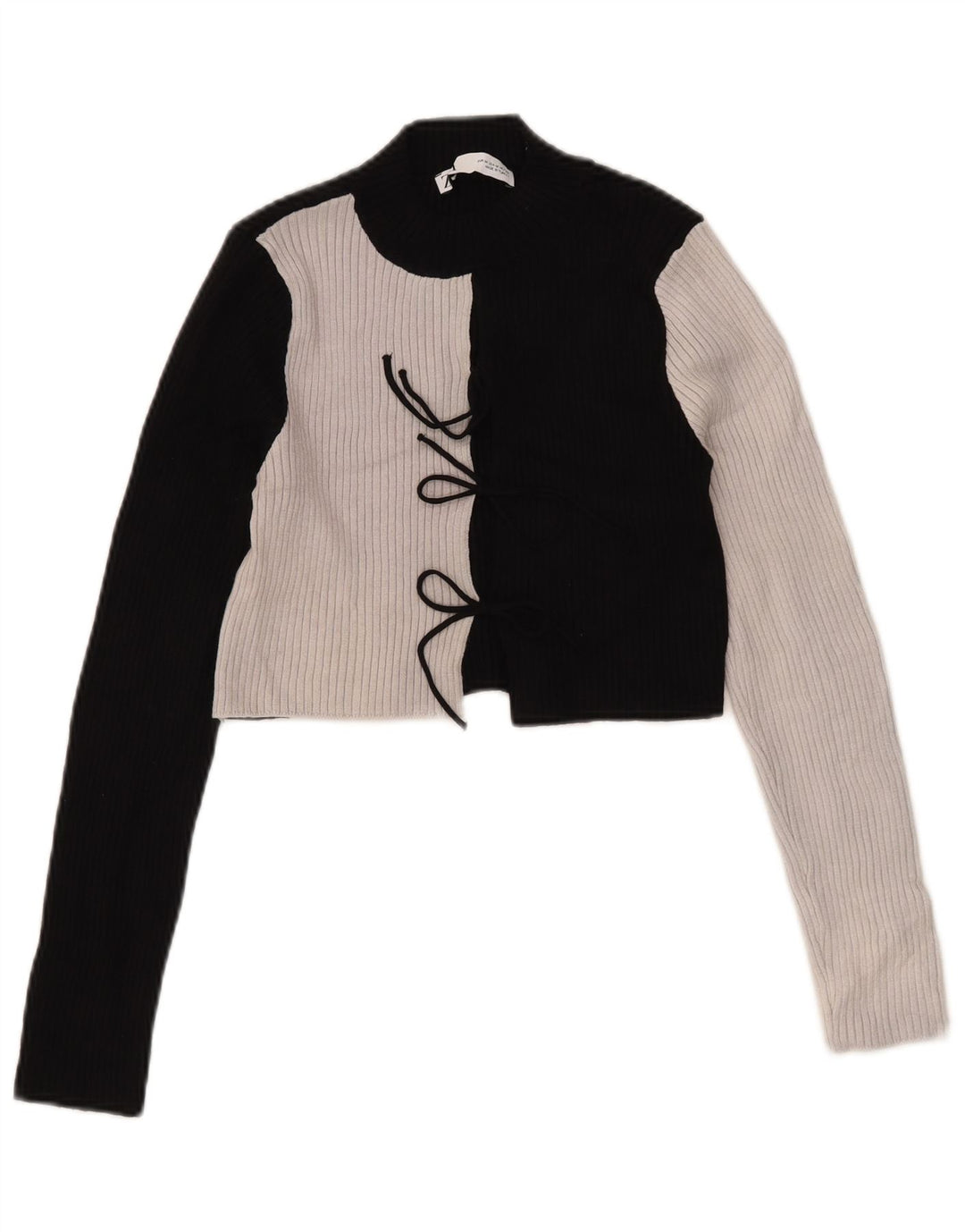 Top corto da donna Zara a maniche lunghe UK 12 viscosa color block medio nero