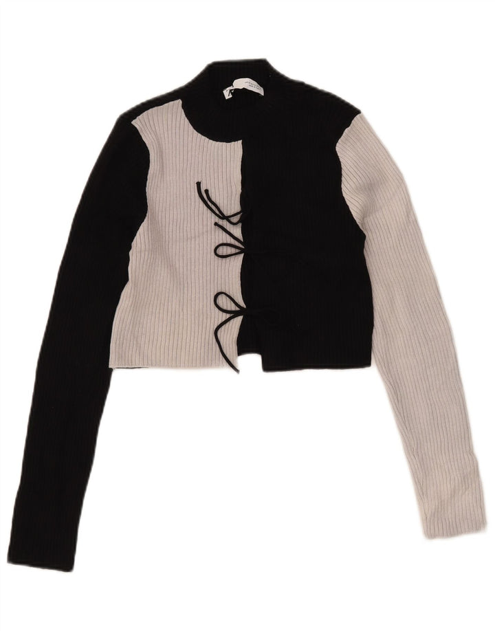 Top corto da donna Zara a maniche lunghe UK 12 viscosa color block medio nero