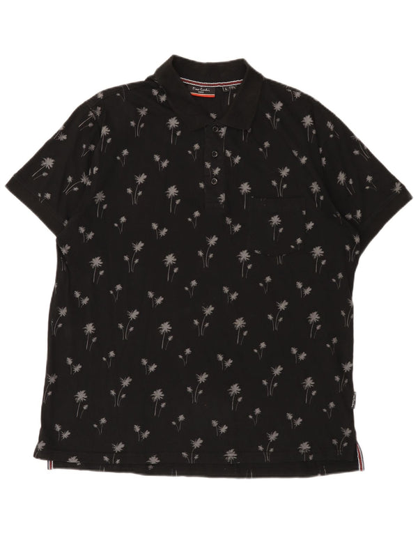 Polo da uomo Pierre Cardin grande cotone floreale nero hawaiano
