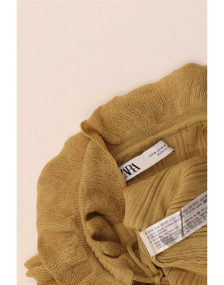 Top Zara da donna con volant sul davanti, camicetta UK 12, viscosa gialla media