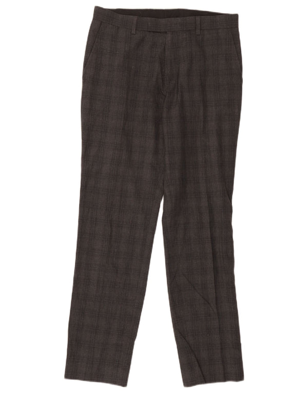 Pantaloni da abito slim da uomo Marks & Spencer W30 L31 Poliestere a quadri grigi