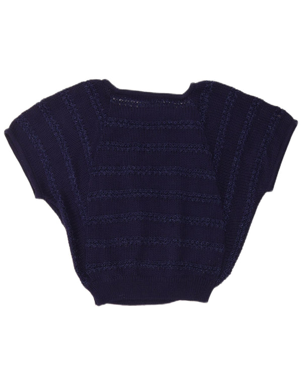 Canotta vintage da donna vestibilità ampia canotta UK 14 medio blu navy a righe