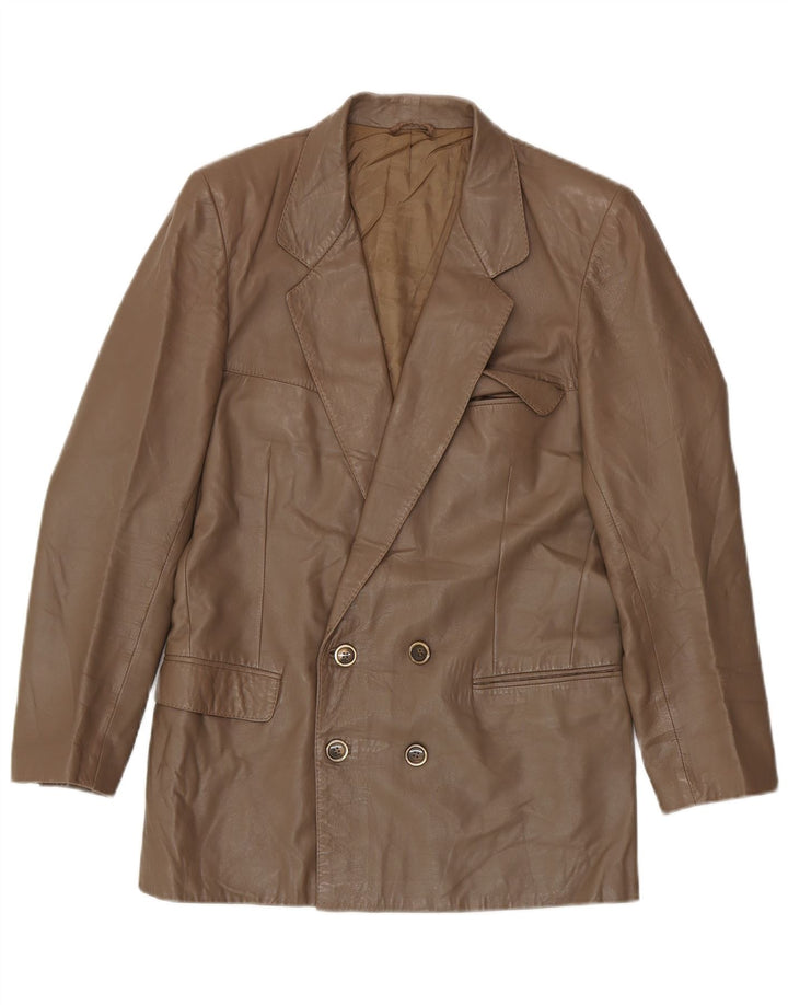 Giacca blazer in pelle doppiopetto vintage da uomo IT 48 Marrone medio