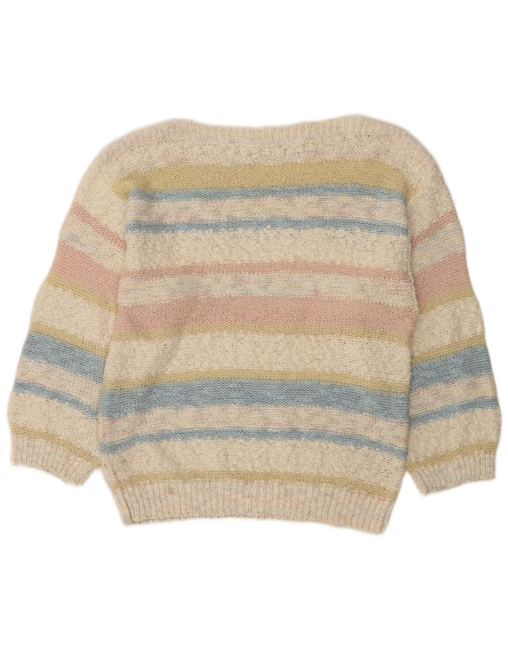 Maglione maglione vintage da donna con scollo a barca UK 12 a righe multicolori medie