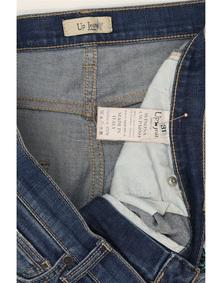 Jeans slim vintage invecchiati da donna W31 L28 in cotone blu