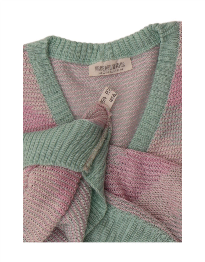 BREITER Womens V-Neck Jumper Sweater UK 14 Medium Pink Striped Vintage Breiter and Second-Hand Breiter from Messina Hembry 