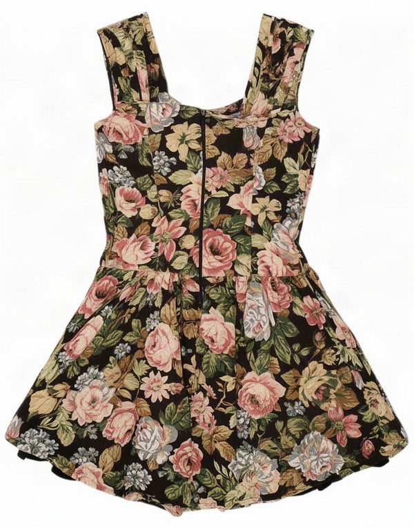 Abito vintage da donna a trapezio senza maniche UK 10 piccolo floreale multicolore