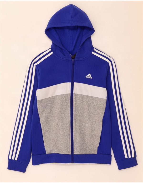 Maglione con cappuccio e zip Adidas per ragazzi 11-12 anni in cotone color block blu