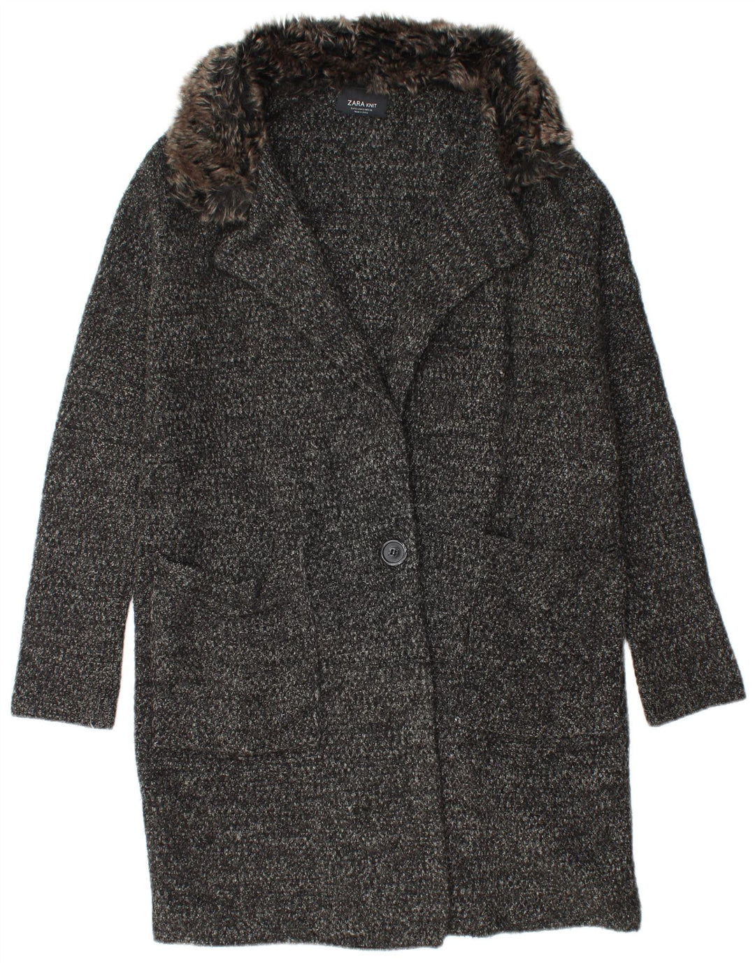 Soprabito oversize in maglia Zara da donna UK 10 piccolo acrilico chiazzato nero
