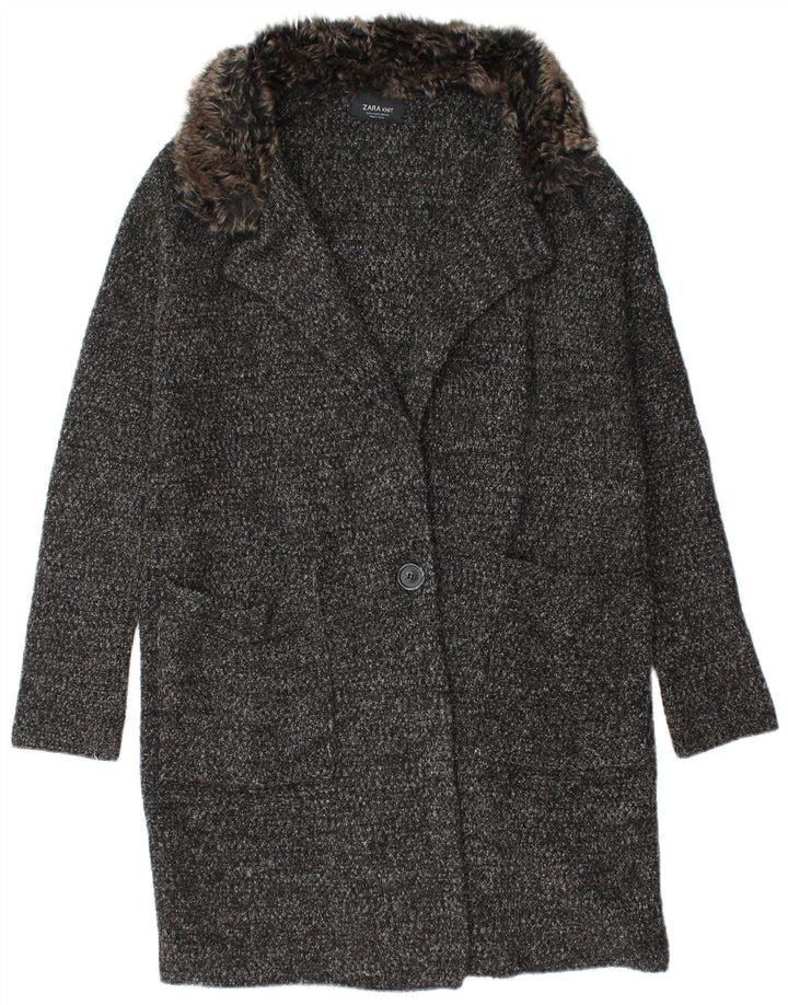 Soprabito oversize in maglia Zara da donna UK 10 piccolo acrilico chiazzato nero