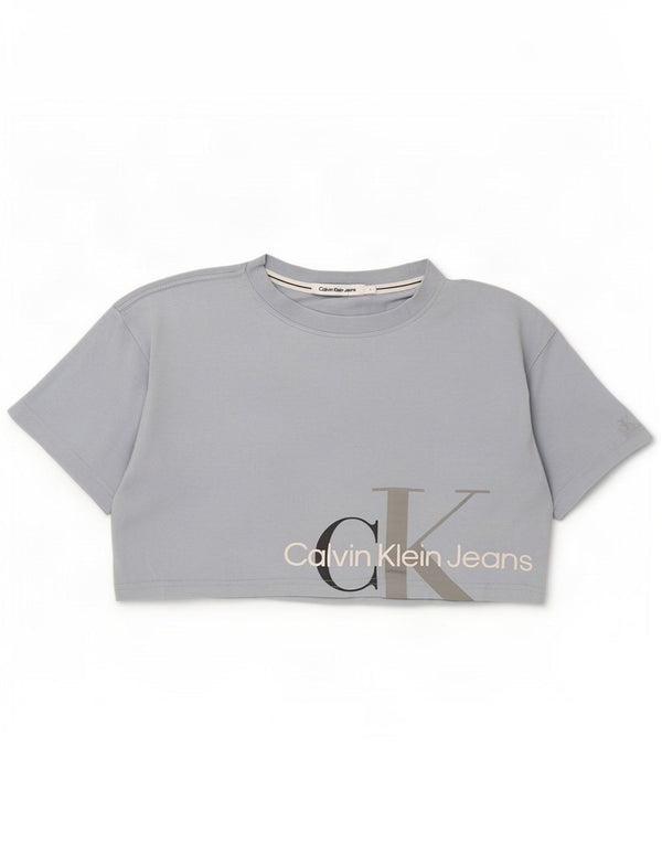 Calvin Klein Jeans T-shirt grafica corta da donna Top UK 10 Small Grigio
