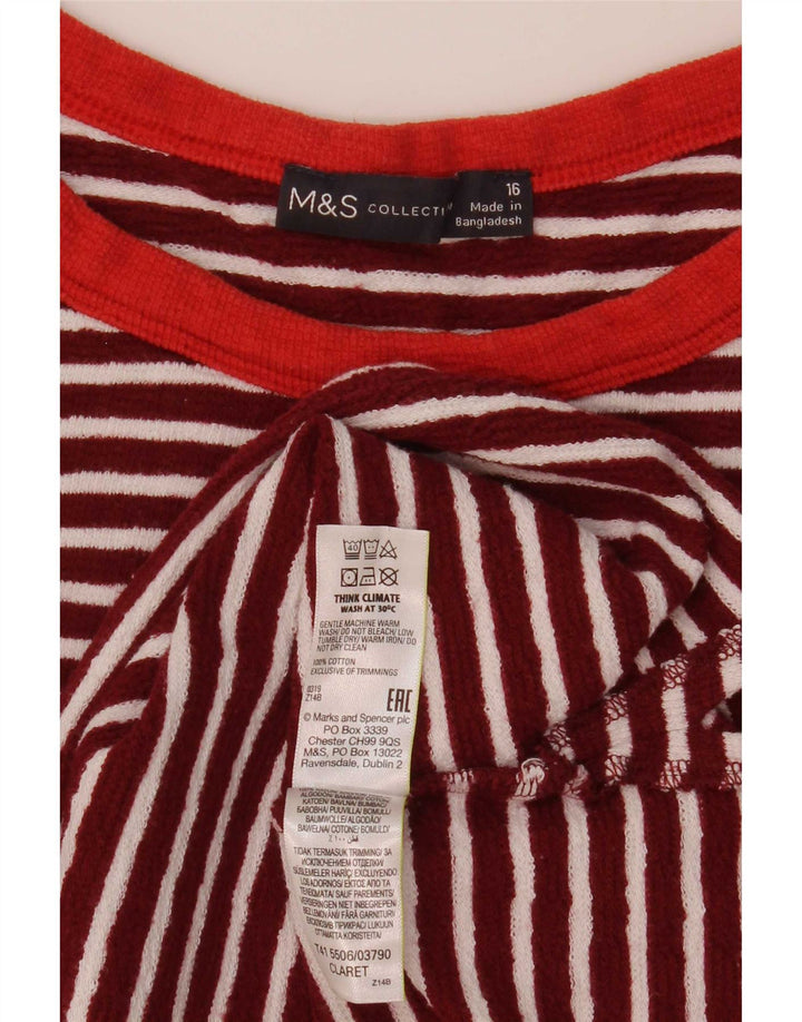 Marks & Spencer Top da donna a maniche lunghe UK 16 Grande cotone a righe rosse