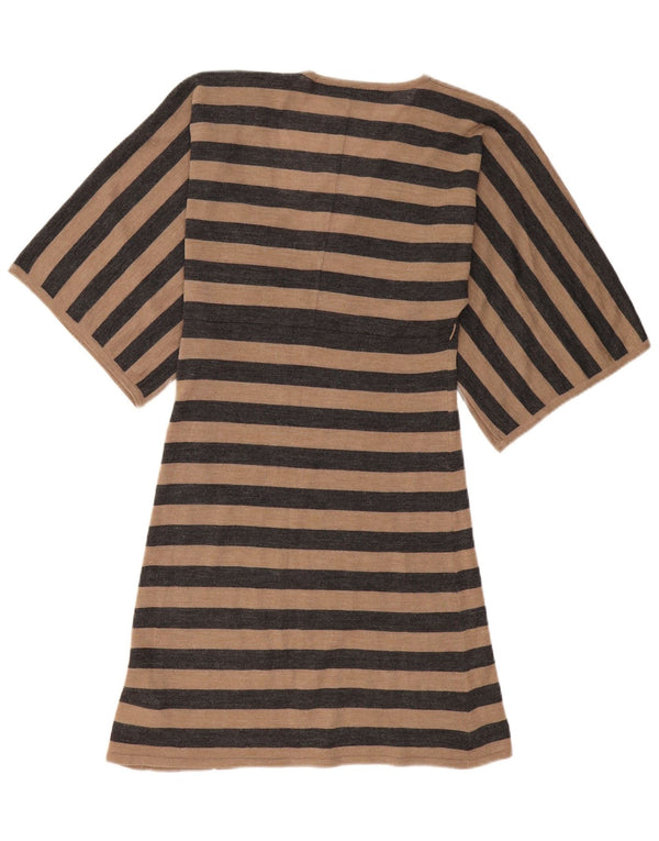 GARCIA Womens Batwing Jumper Dress UK 14 Large Beige Striped Acrylic
