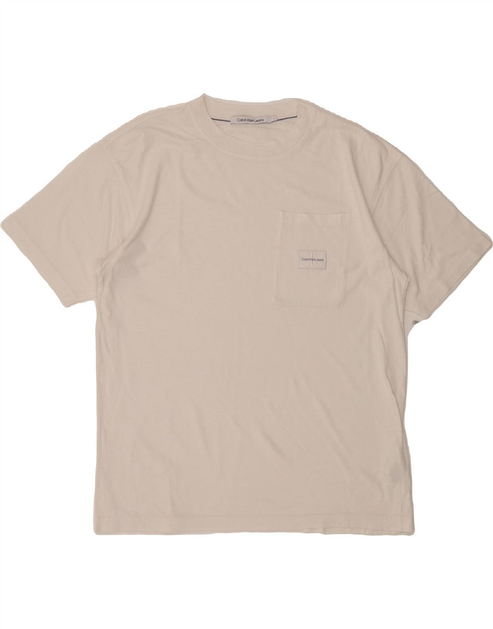 CALVIN KLEIN JEANS Mens T-Shirt Top Large White Cotton Vintage Calvin Klein Jeans and Second-Hand Calvin Klein Jeans from Messina Hembry 