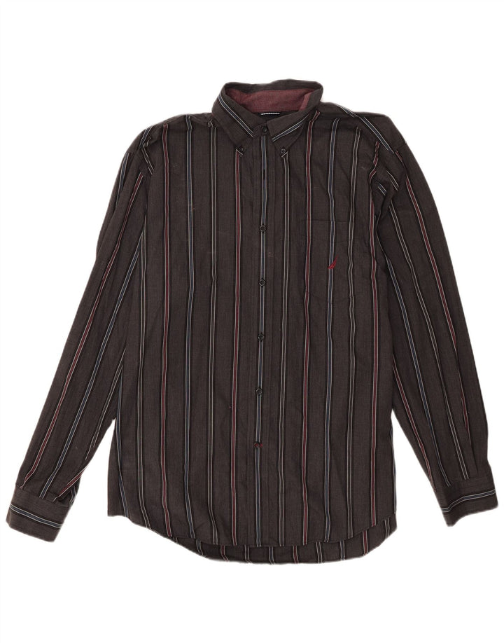 Camicia da uomo Nautica XL in cotone a righe grigie