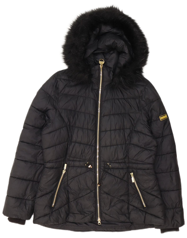 Giacca imbottita con cappuccio da donna Barbour UK 14 grande poliestere nero