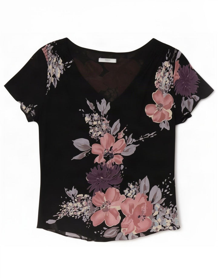 Camicetta da donna Marks & Spencer Top UK 16 Grande poliestere floreale nero