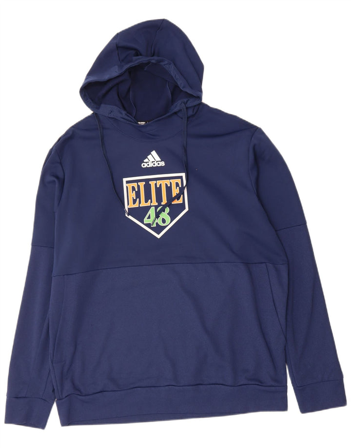 ADIDAS Mens Elite Graphic Hoodie Jumper XL Navy Blue Polyester