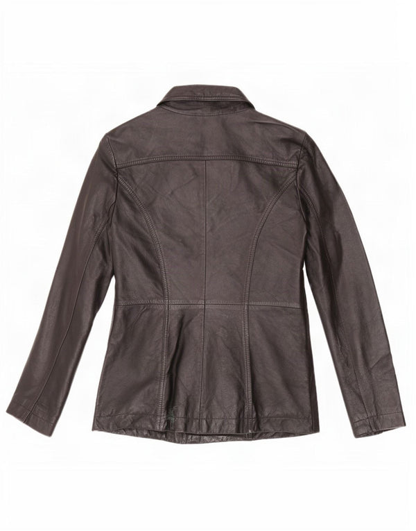 Giacca blazer in pelle vintage da donna a 3 bottoni UK 12 media nera