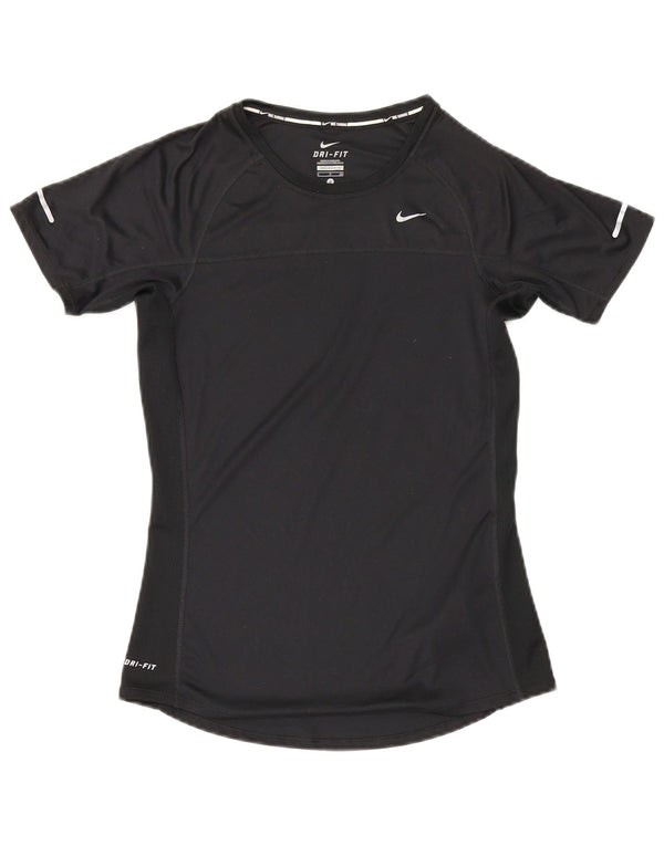 T-shirt Nike Dri Fit da donna Top UK 10 Small Nero Poliestere