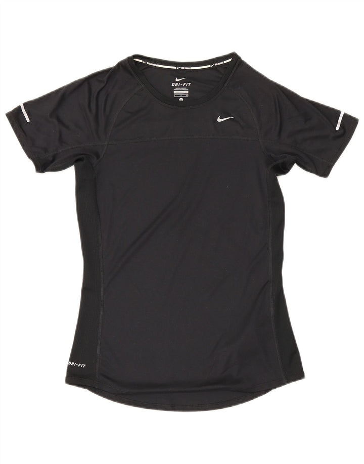 T-shirt Nike Dri Fit da donna Top UK 10 Small Nero Poliestere