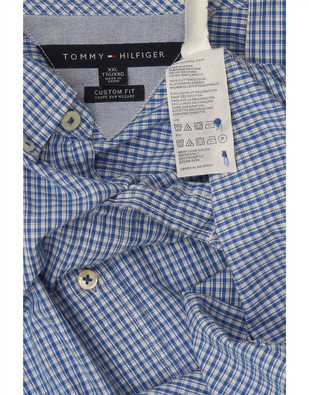 Camicia da uomo su misura Tommy Hilfiger 2XL cotone a quadri blu