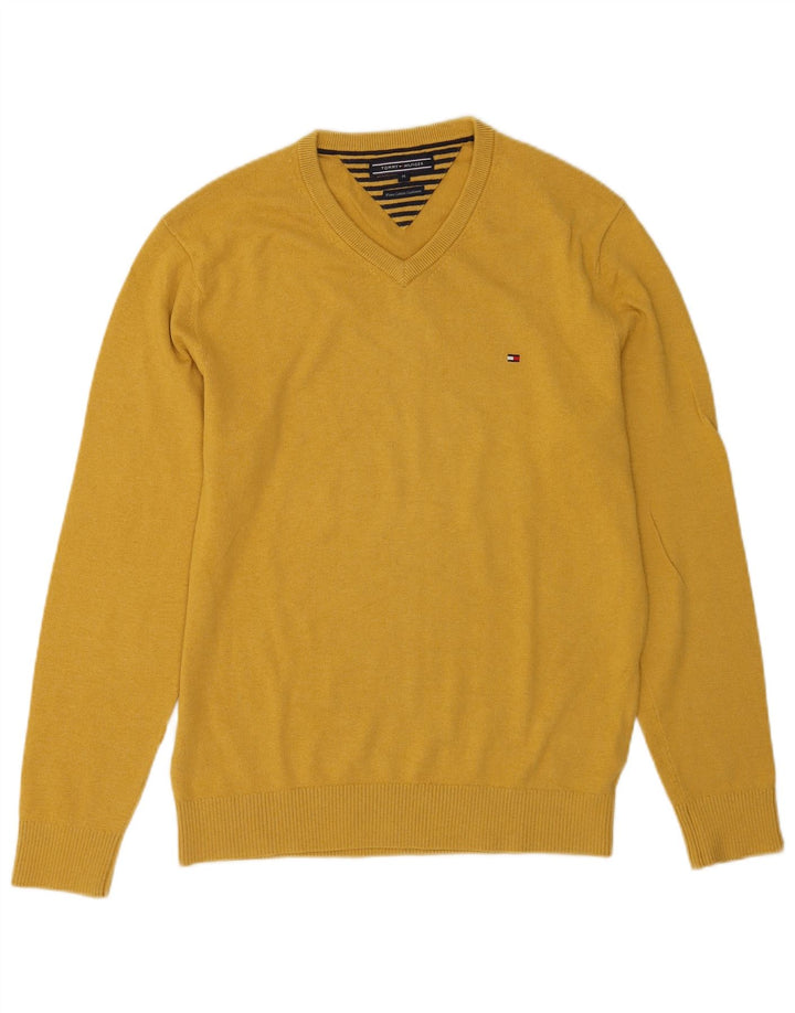 Maglione maglione con scollo a V da uomo Tommy Hilfiger in cotone giallo medio