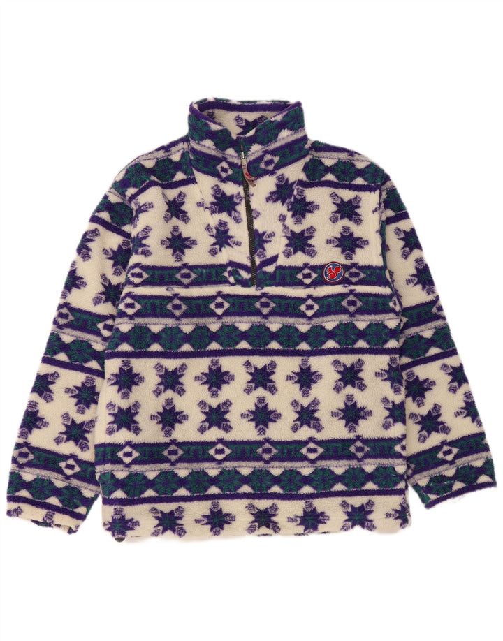 Maglione in pile da donna Bailo con collo e zip UK 16 Grande poliestere geometrico bianco