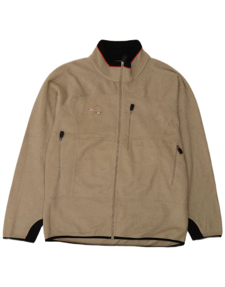 Fila Mens Fleece Jacket UK 44 2XL Beige Colourblock Polyester