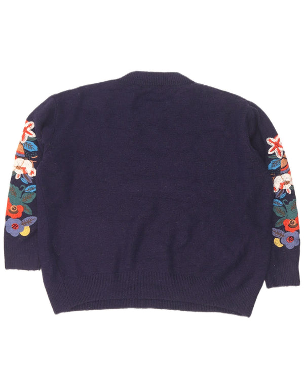 Maglione maglione girocollo da donna Zara UK 14 blu navy medio floreale