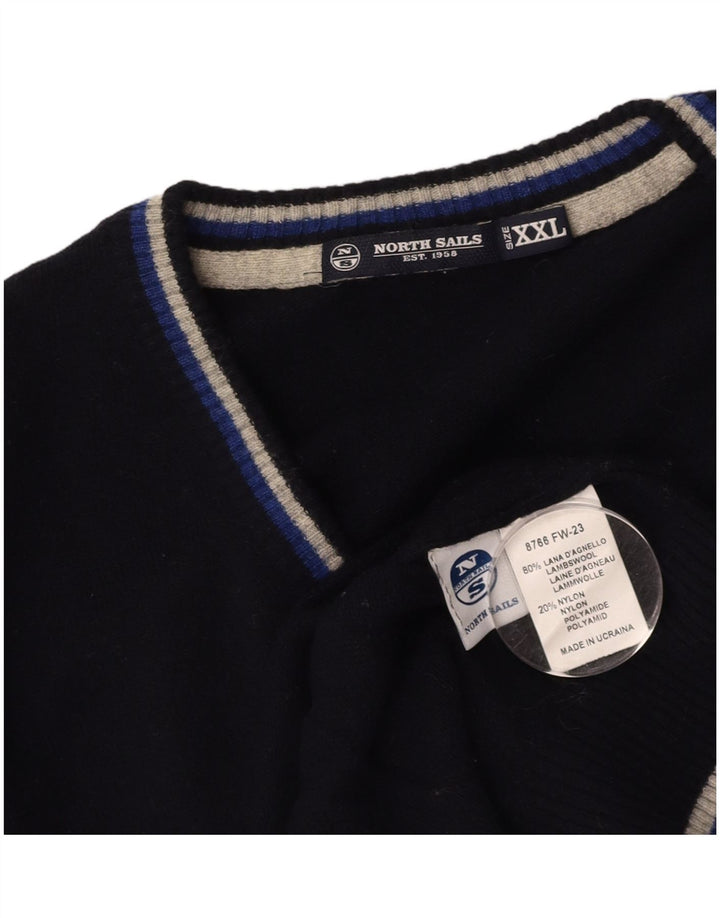 NORTH SAILS Mens V-Neck Jumper Sweater 2XL Navy Blue Wool