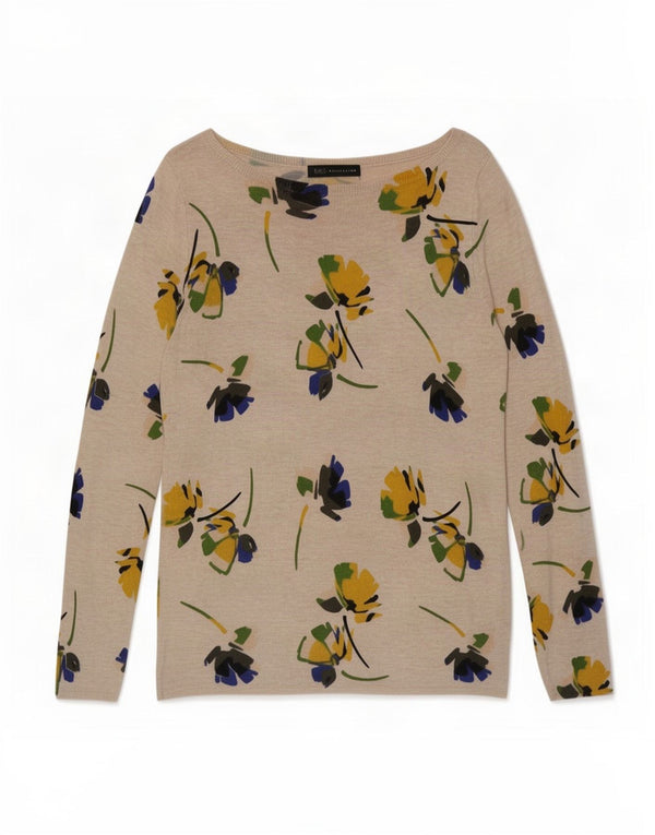 Maglione maglione con scollo a barca da donna Marks & Spencer UK 12 Beige medio floreale