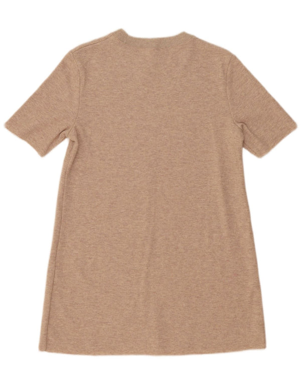 Zara Womens Short Sleeves Jumper Dress UK 14 Medium Beige Flecked Polyester