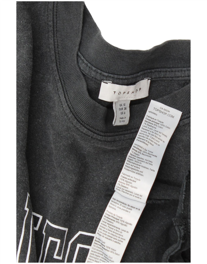 Topshop Top da donna con grafica oversize a maniche lunghe UK 10 piccolo cotone grigio